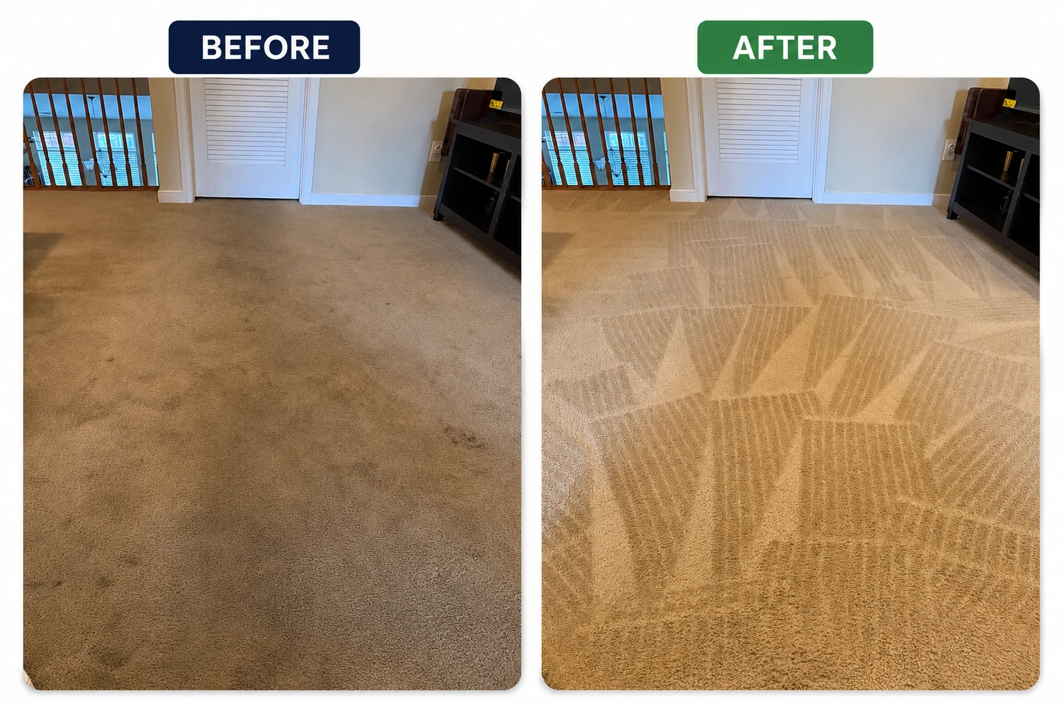 Open room carpet cleaning before and after result