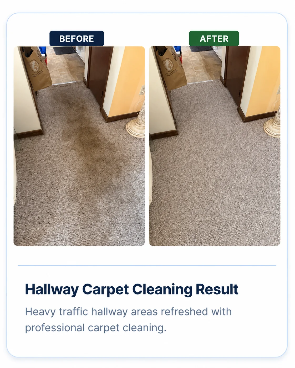 Hallway carpet cleaning before and after result